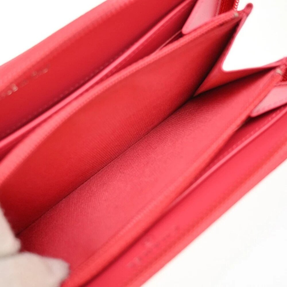 CHANEL CC Logo Zip Around Long Wallet Grained Calfskin Leather Red - Picture 9 of 14